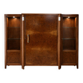 Important Art Deco library in amboyna and mahogany veneer.