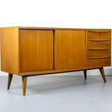 Vintage walnut sideboard with sliding doors and drawers 1960s
