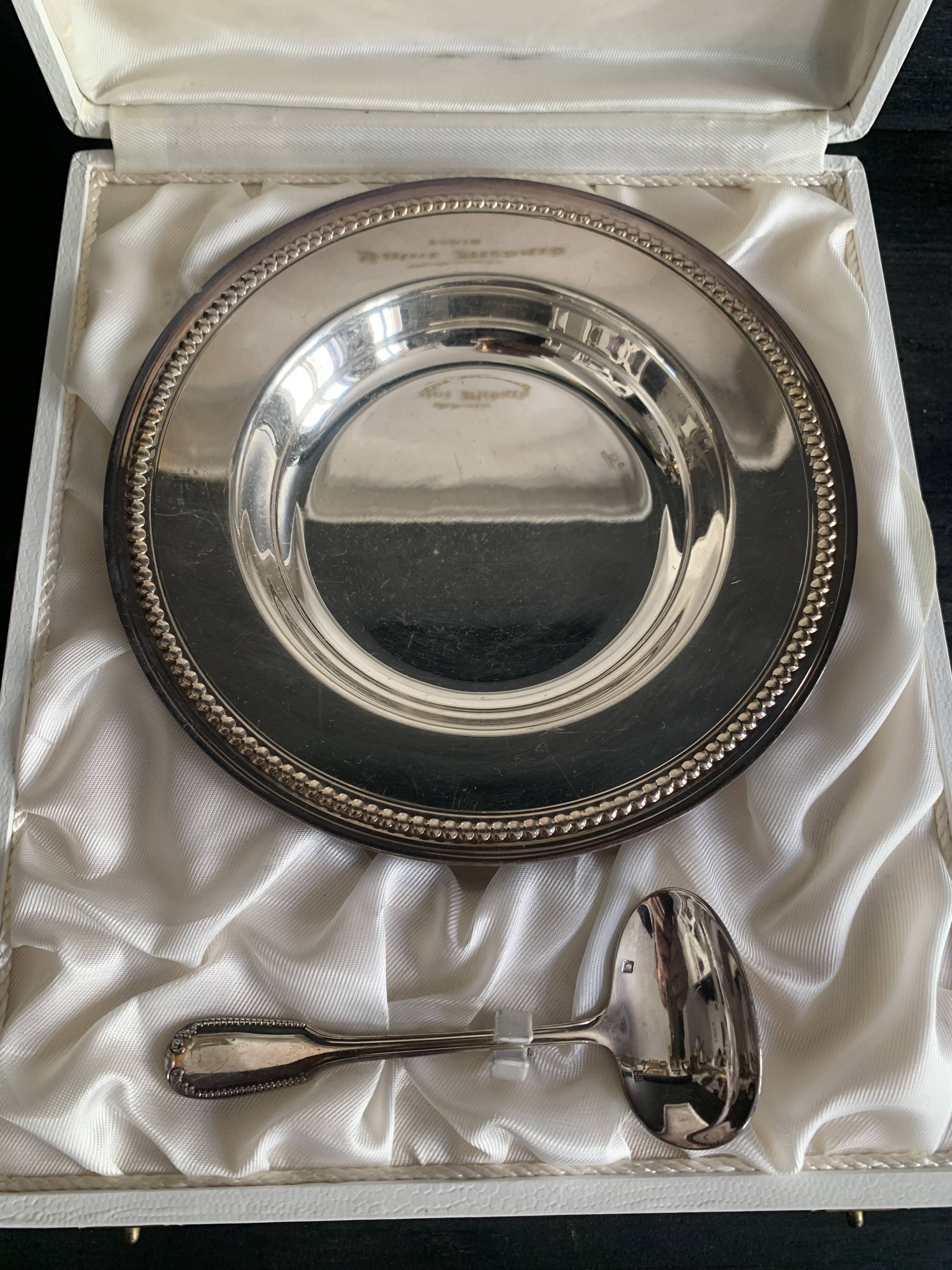 Silver plate and spoon, Orfèvrerie Saint Médard, Paris, 1950