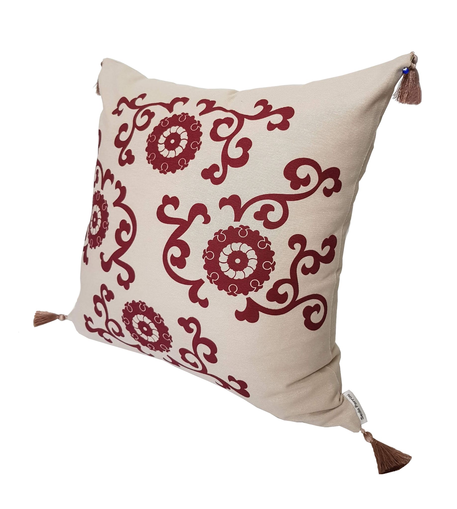 Housse de coussin Hatai beige grenat - 50 x 50