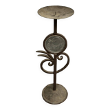Porte-bougie en fer forgé enchâssement de verre 1950