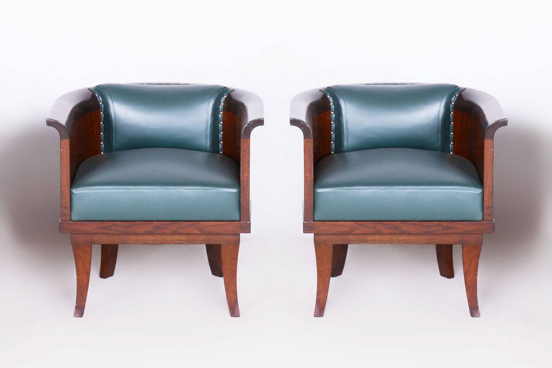 Czech Art Deco Armchairs in Oak by F. and H. Gessner, 1920s, Set of 2