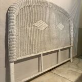 Vintage headboard in woven white rattan