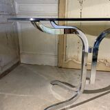 Design dining table year 70 in chrome and smoked glass