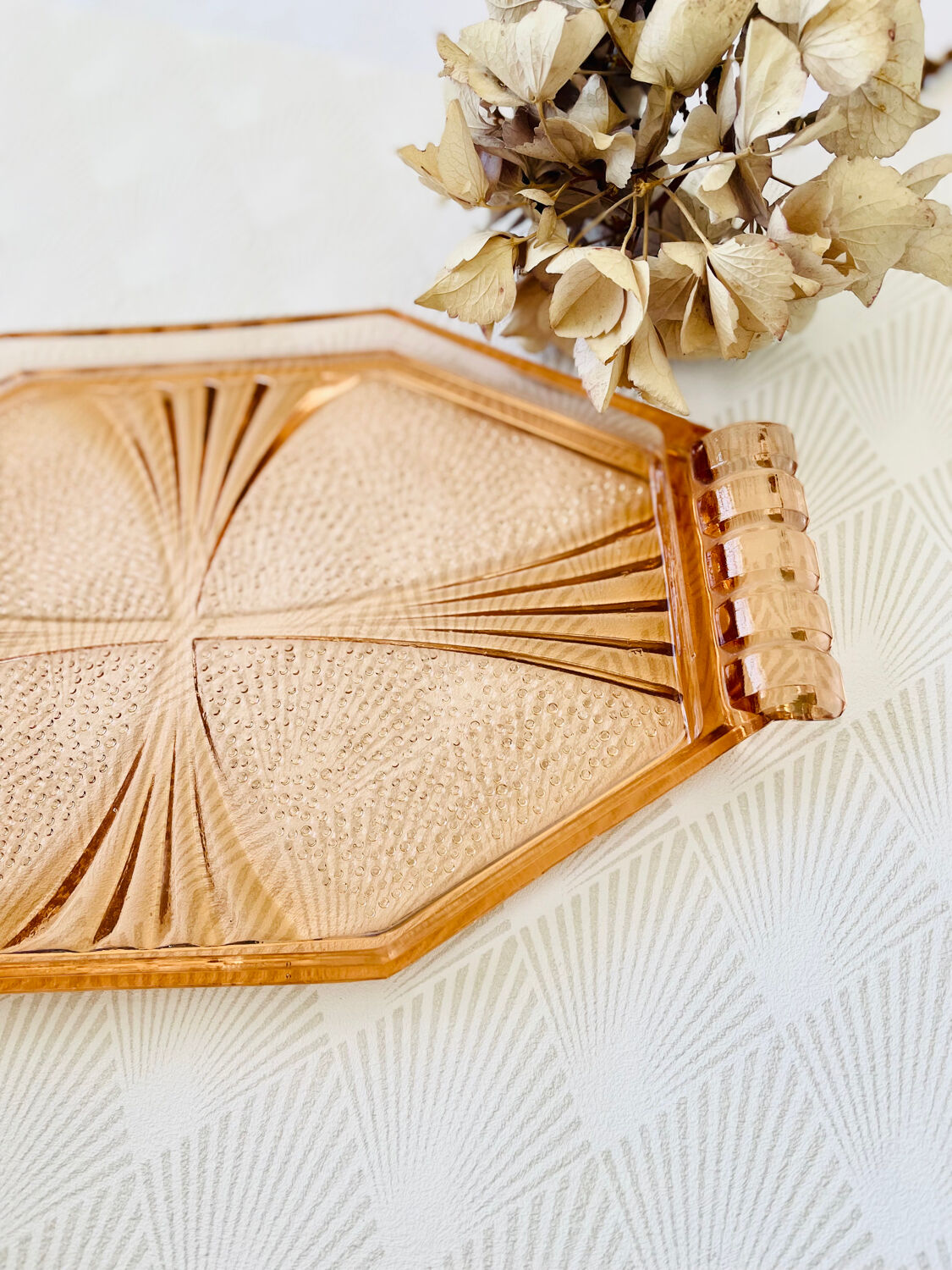Plateau verre rose art deco