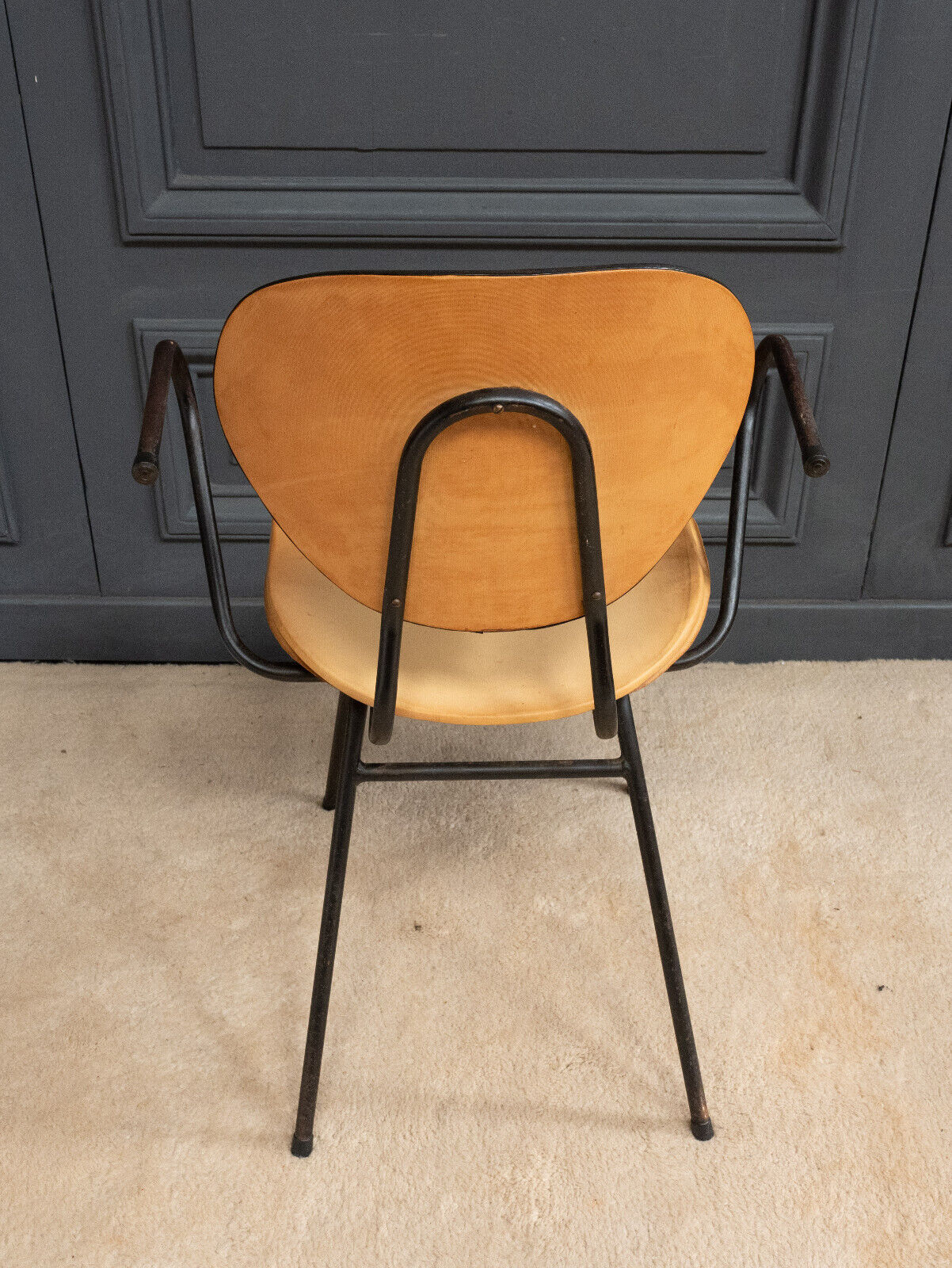 Office chair 1960 tubular seat skaï patina cream