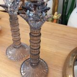 Pair of candlesticks. Blue/gray glass