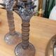 Pair of candlesticks. Blue/grey glass.
