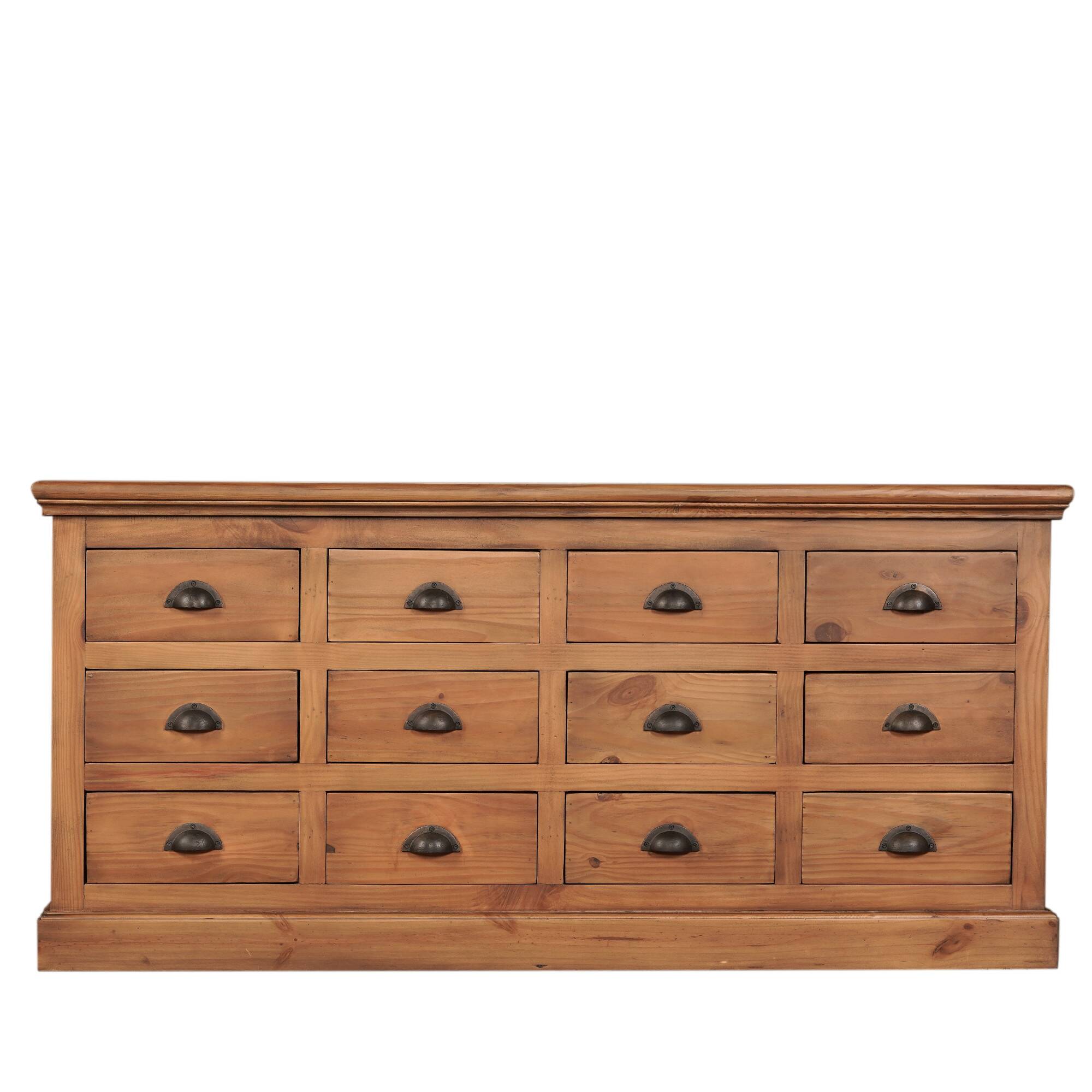 Solid wood sideboard with 12 drawers 160cm
