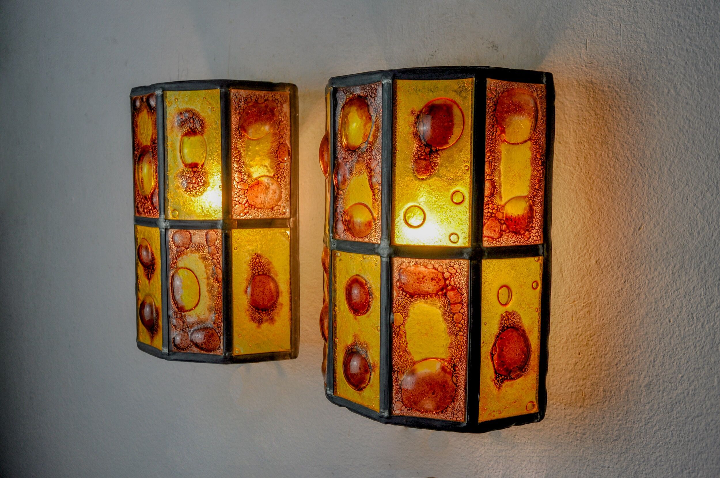Pair of brutalist sconces by Felipe Derflingher for Feders, blown glass, 1960, Mexico
