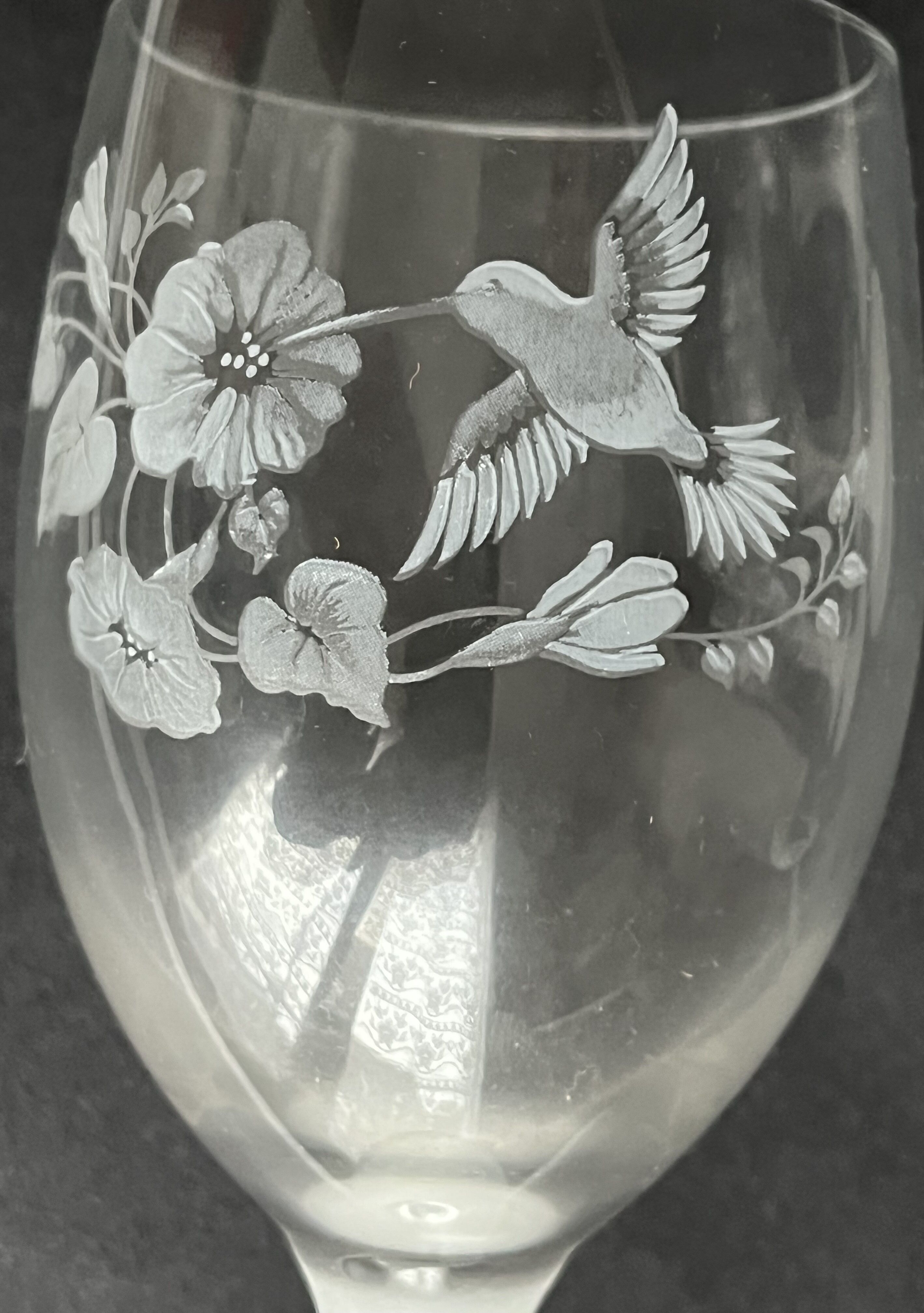 6 engraved crystal wine glasses
