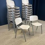 Set of 17 Eromes school chairs light wood gray steel Netherlands 80s