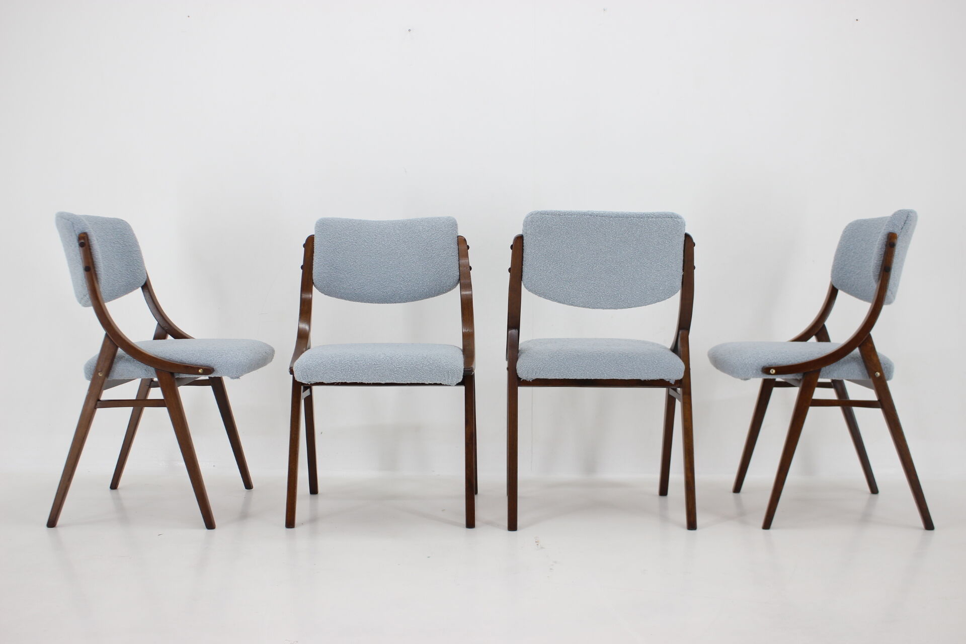 1960s Set of Four TON Beech Bentwood Dining Chairs in Bouclé, Czechoslovakia