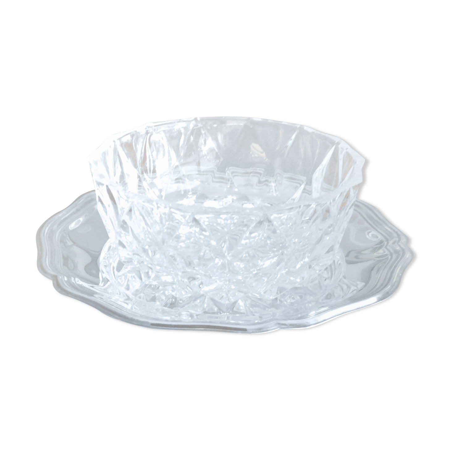 Crystal ravier on silver metal plate