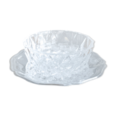 Ravier en cristal taillé sur assiette en metal argenté