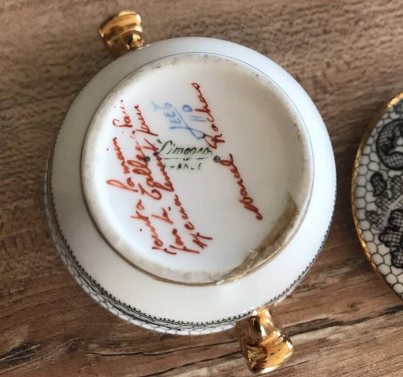 Limoges sugar bowl hand-painted Le Tallec x Rochas Paris vintage 1950s