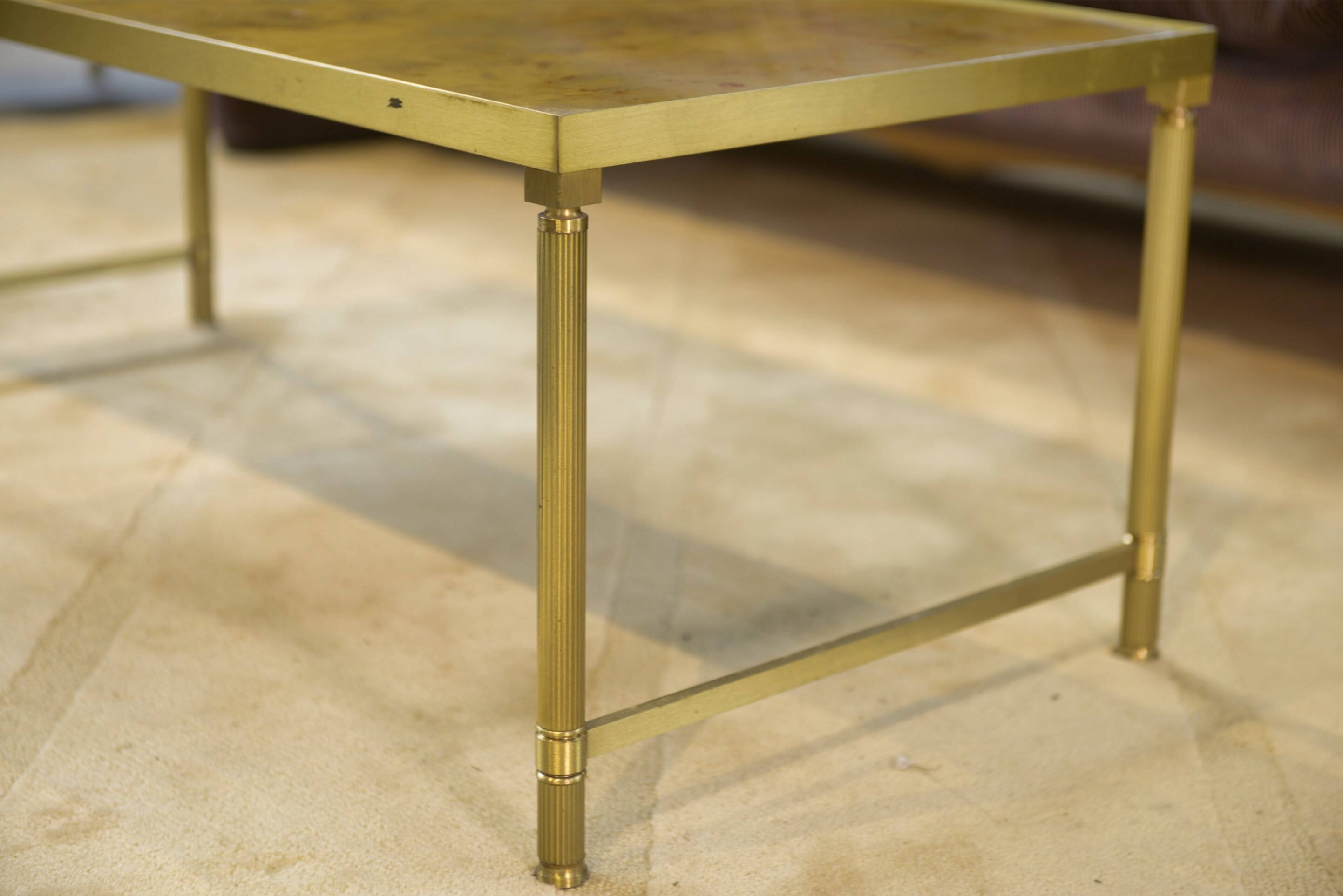 Néo-classical coffee table set with 2 side tables, mirrored glass, 1980s.
