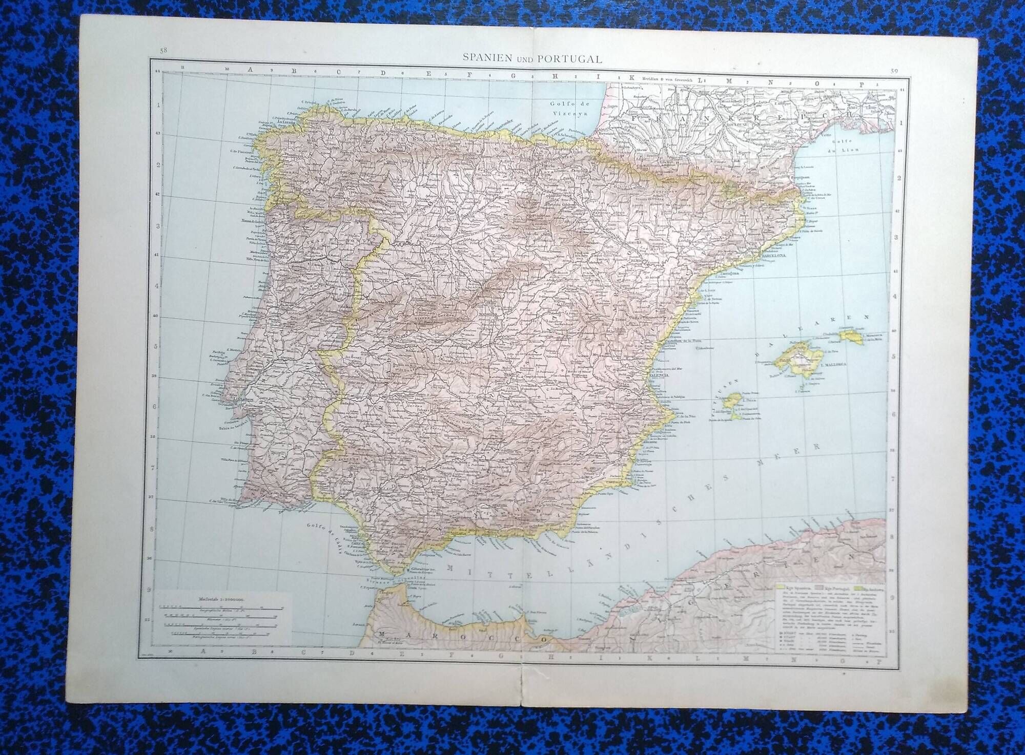A geographical map from Atlas Richard Andrees year 1887 Spain and Portugal