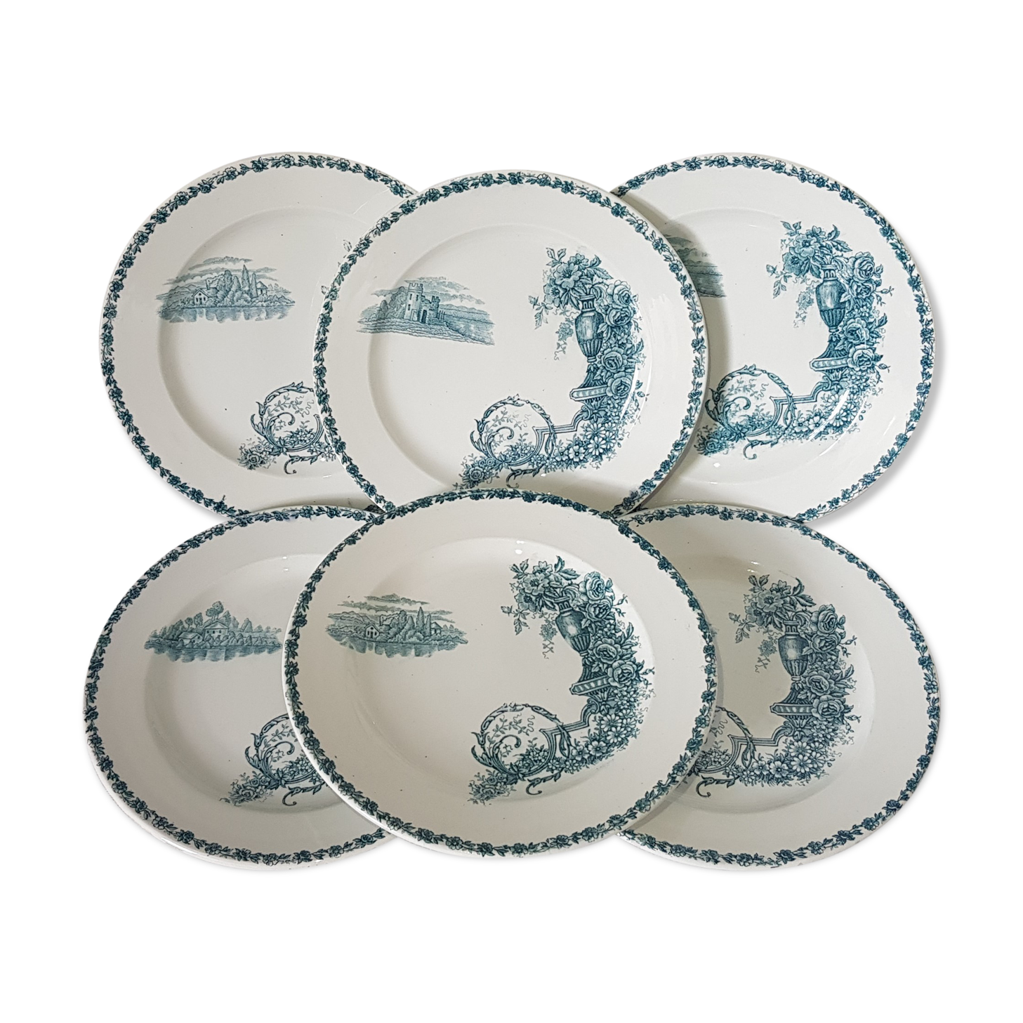 6 flat plates made of Clairfontaine earthenware buffon model in iron earth