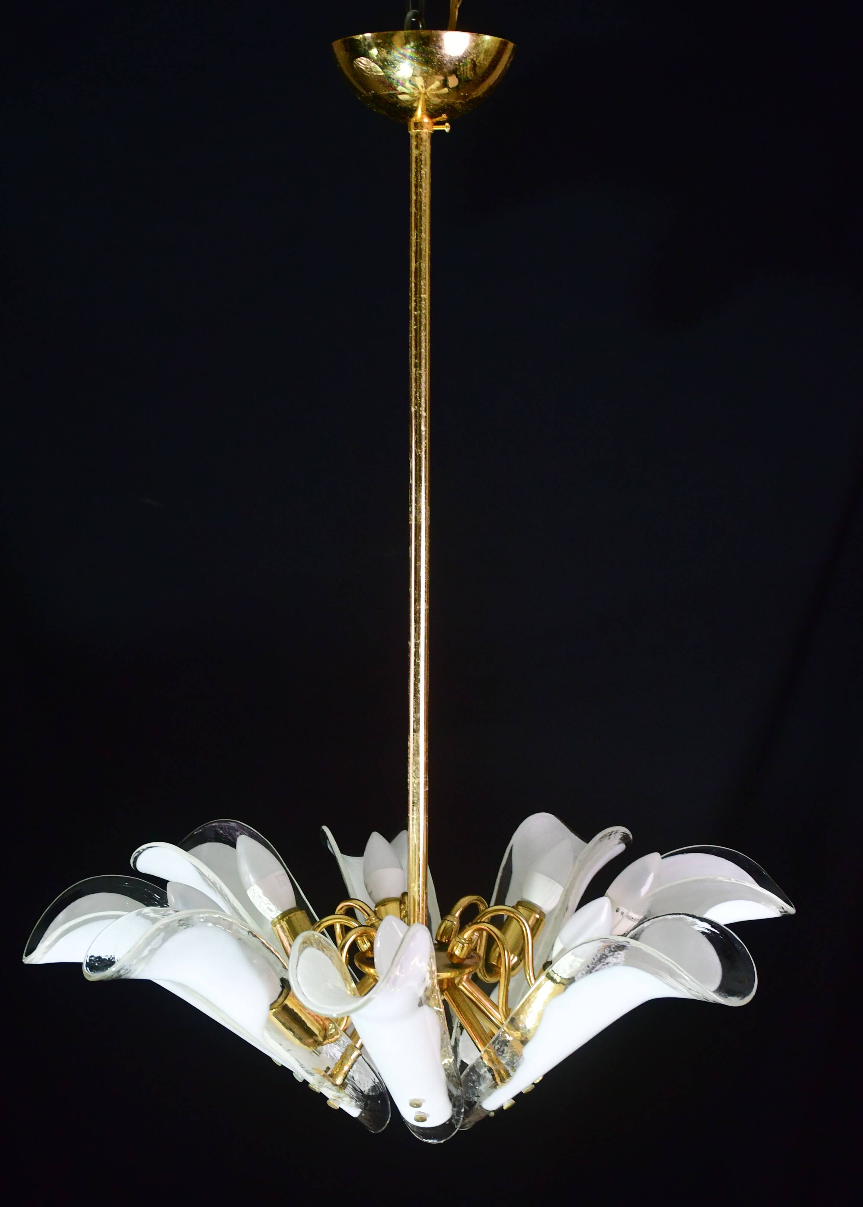 Murano white glass petal chandelier
