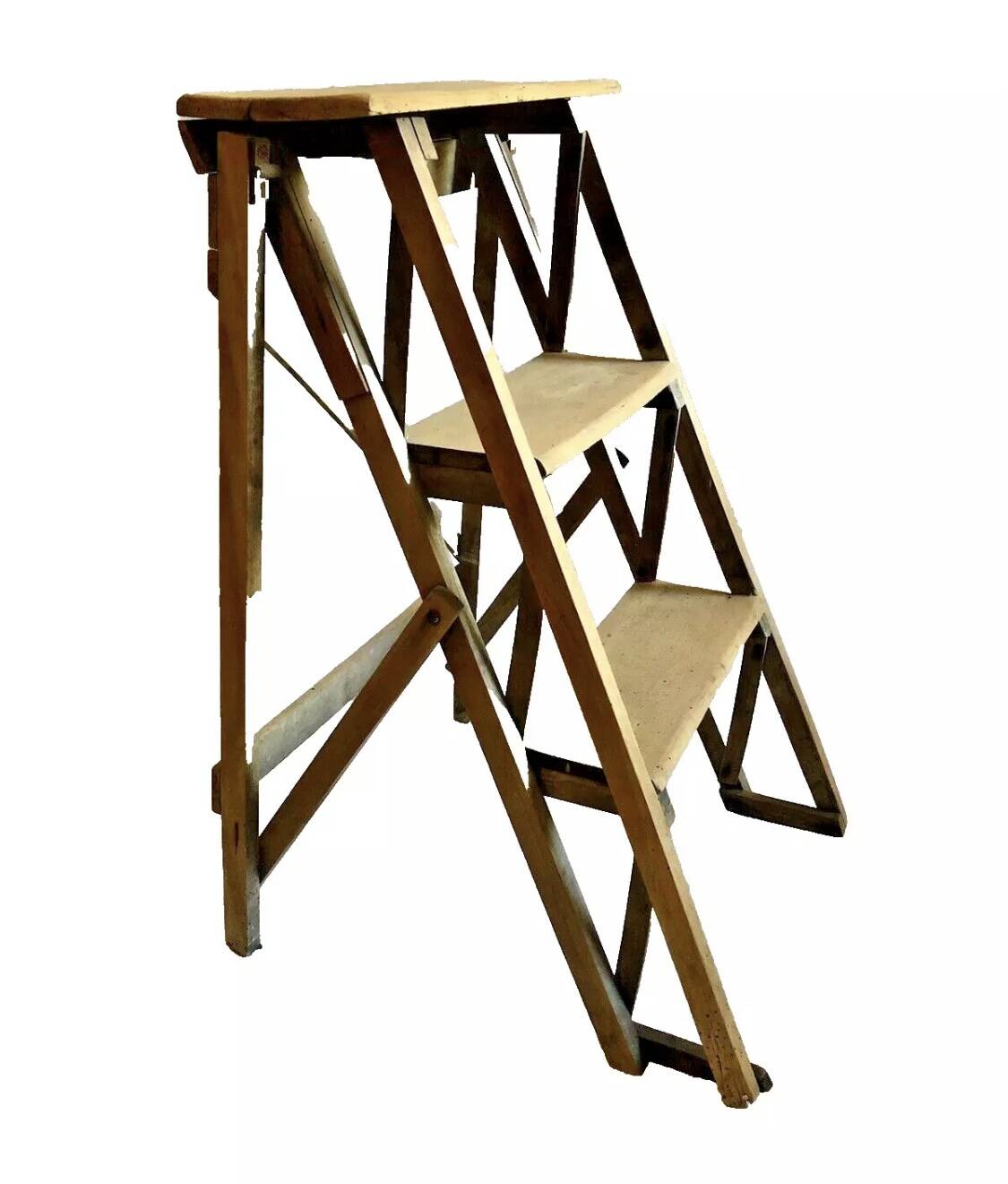 Old small painter's stepladder, wooden trade furniture, step stool
