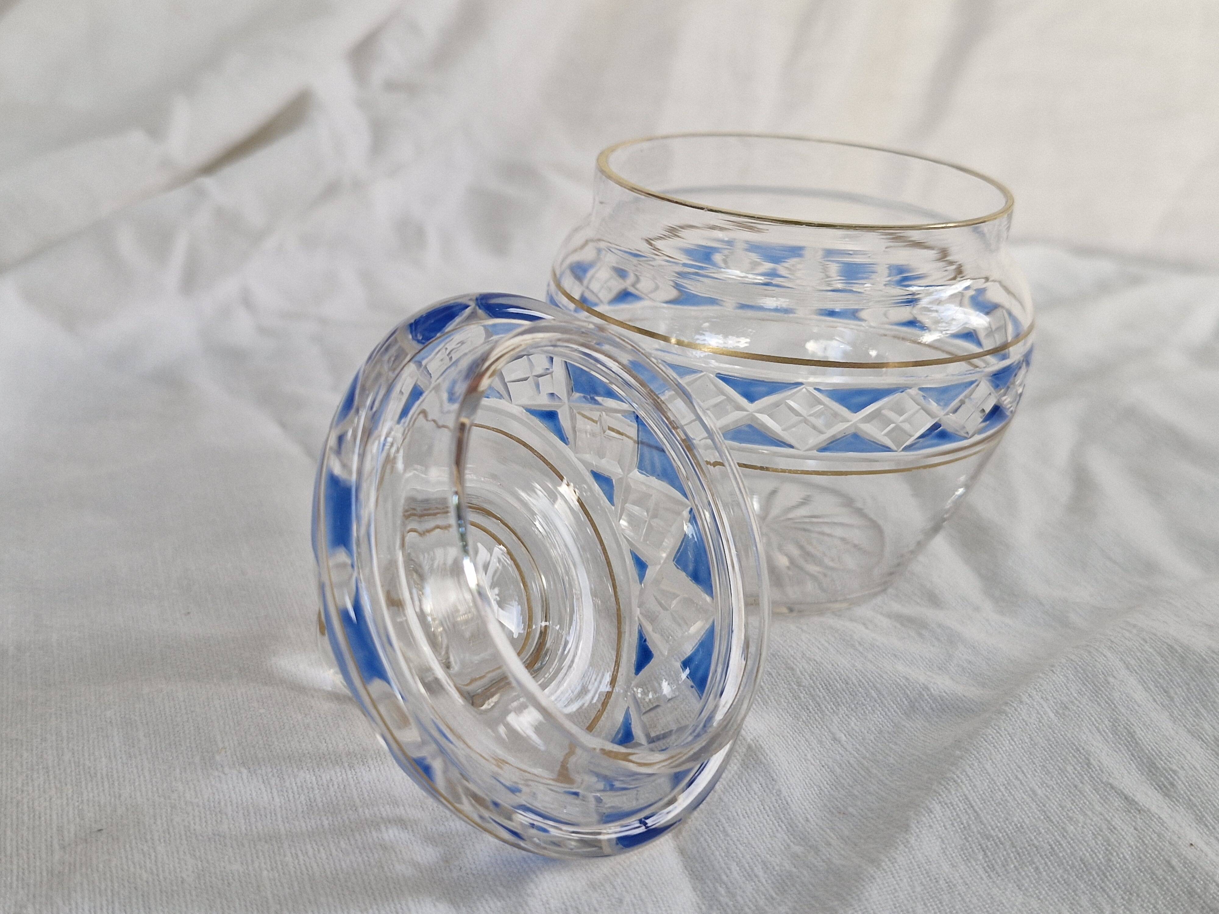 3 Antique Pieces Cut Crystal, Enameled - Early 20th Century