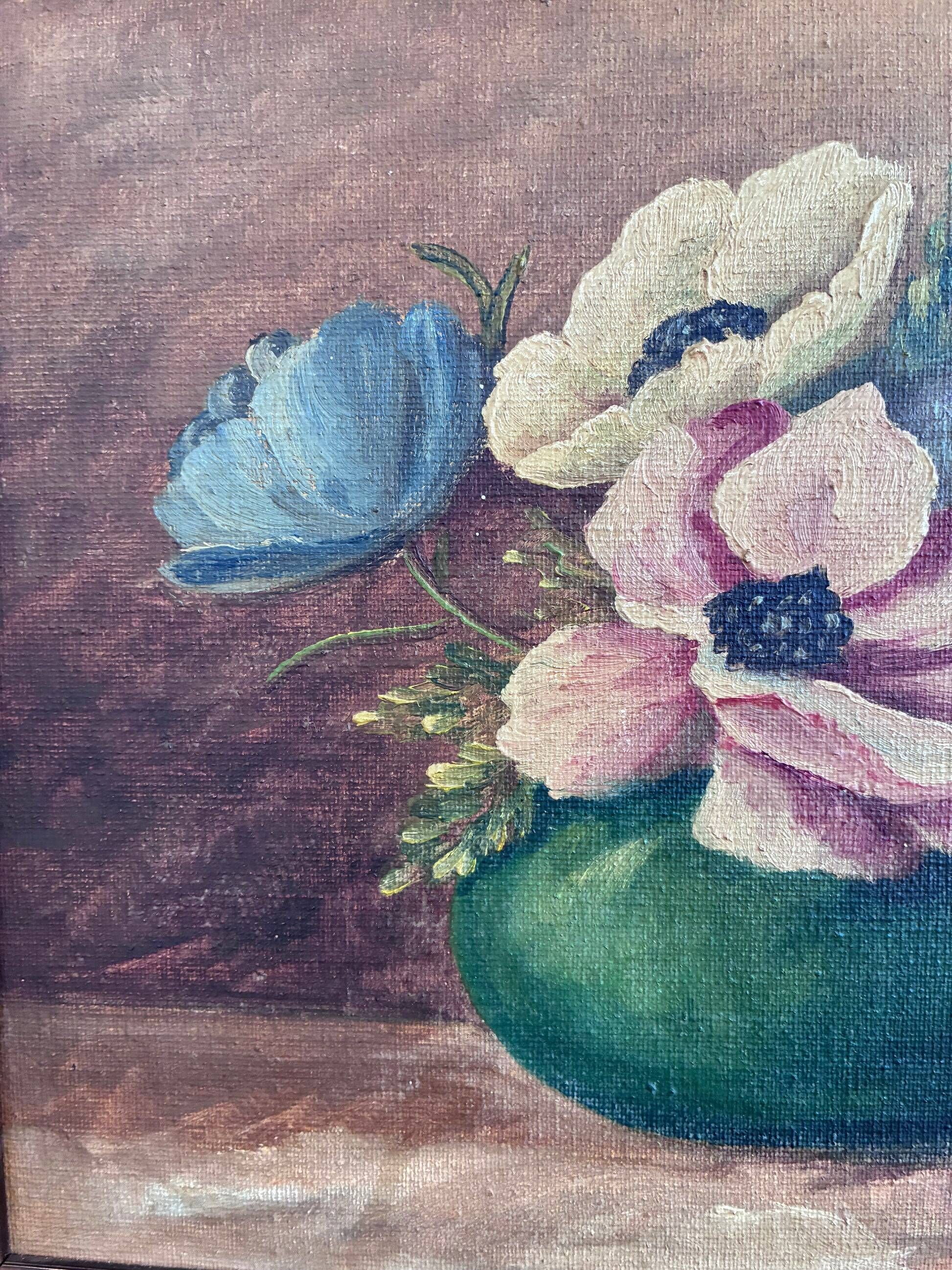 Vintage original floral oil painting, signed flower art