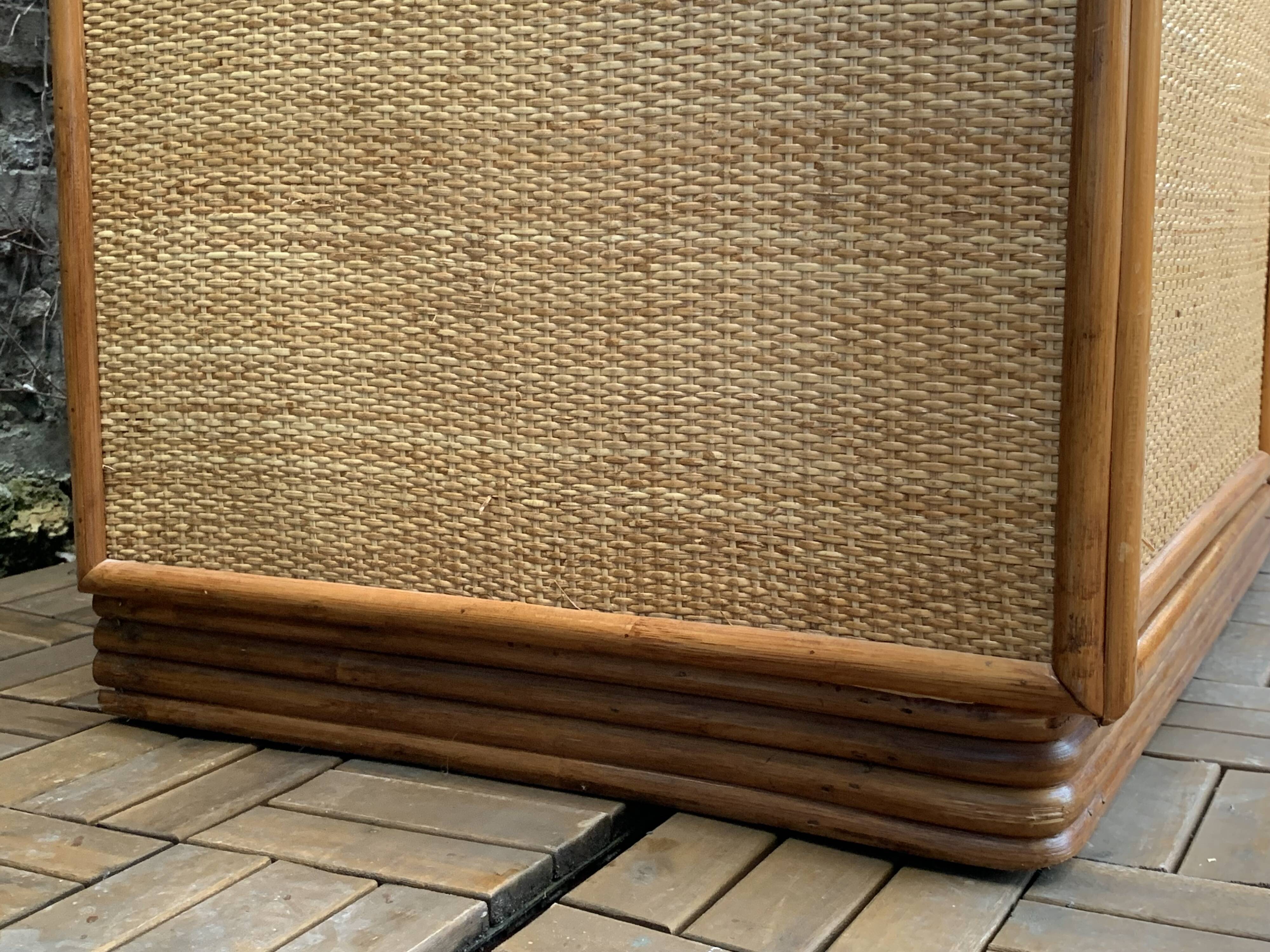 Vintage rattan and woven wicker wardrobe 1970s