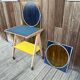 Pair of antique blue and yellow stained glass windows