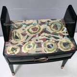 Pair of Dark Green Wooden Nightstands in 1950s Style with a Decorated Top,