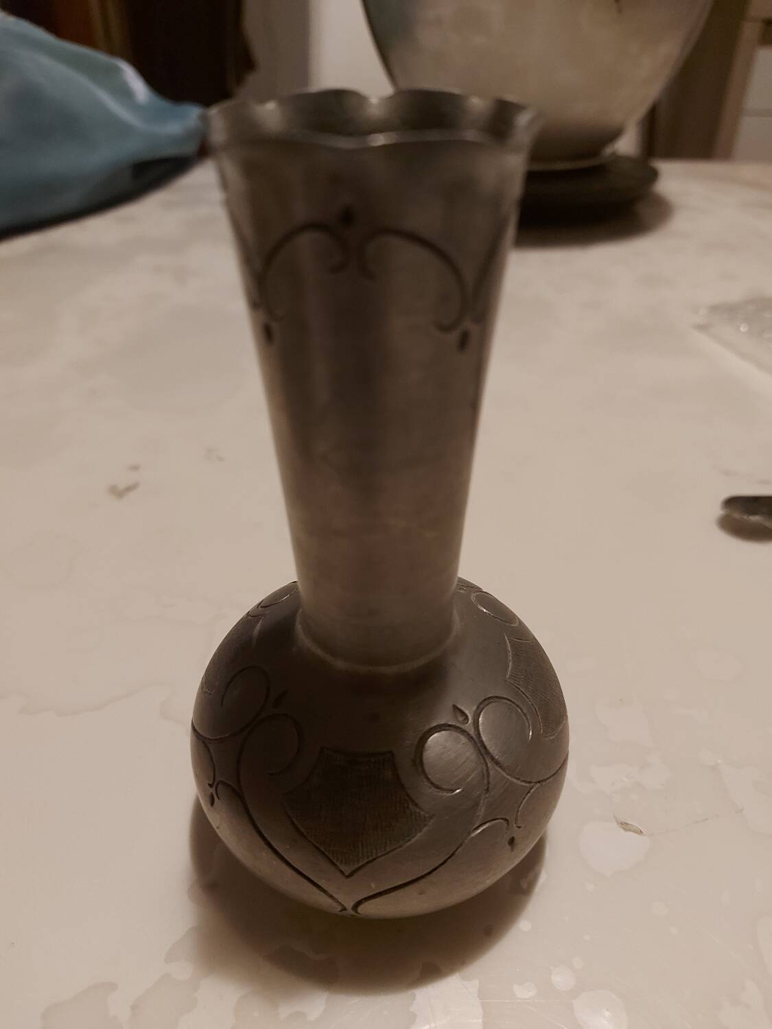 Single-stem vase in pewter signed Leboeuf