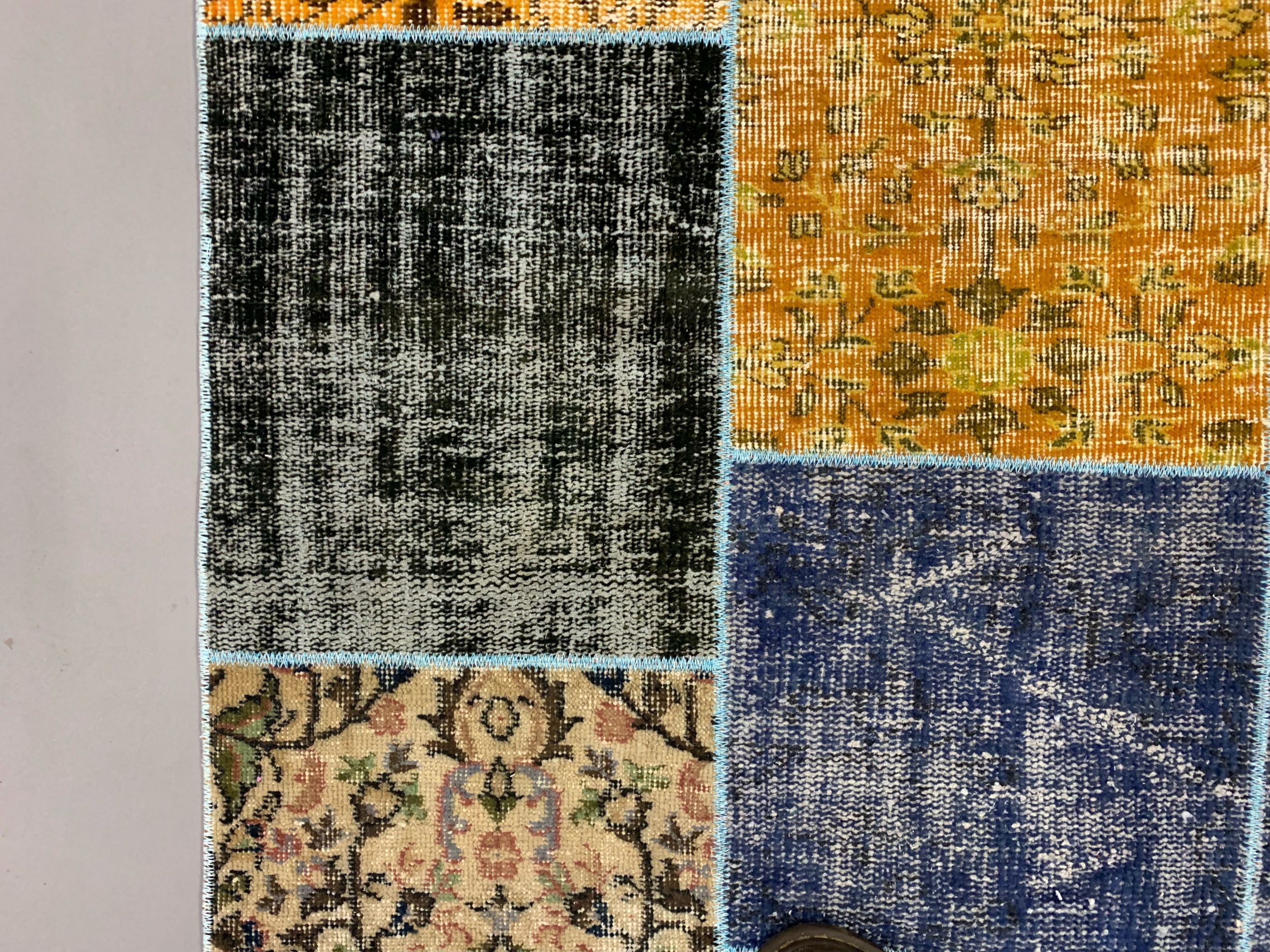 Distressed vintage turkish patchwork rug 218x150 cm wool medium