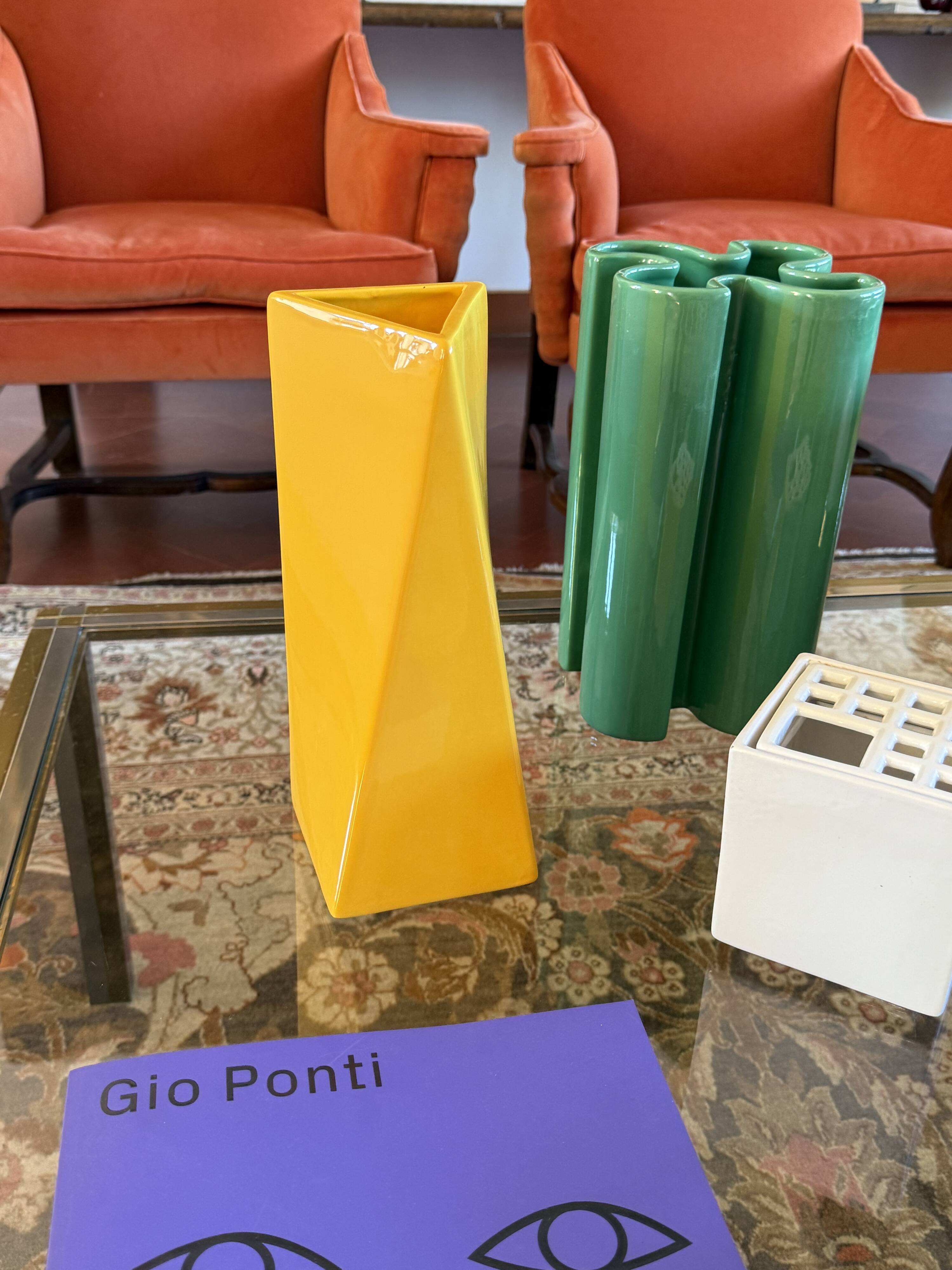 Space age yellow ceramic vase, Pietro Arosio, Parravicini Italy ca. 1960