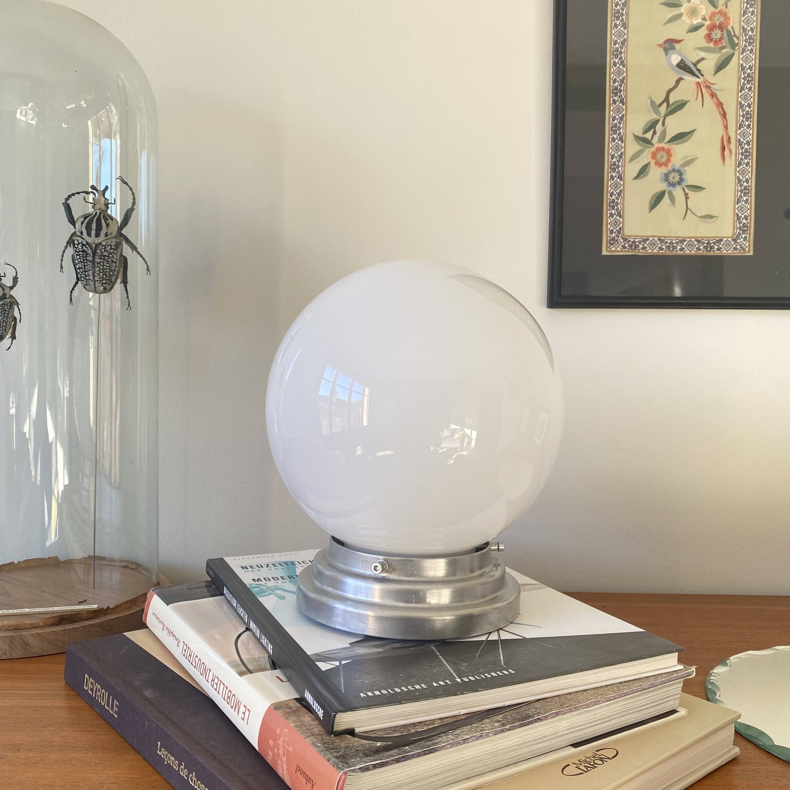 Ceiling light fixture globe white opal glass 20 cm aluminium base