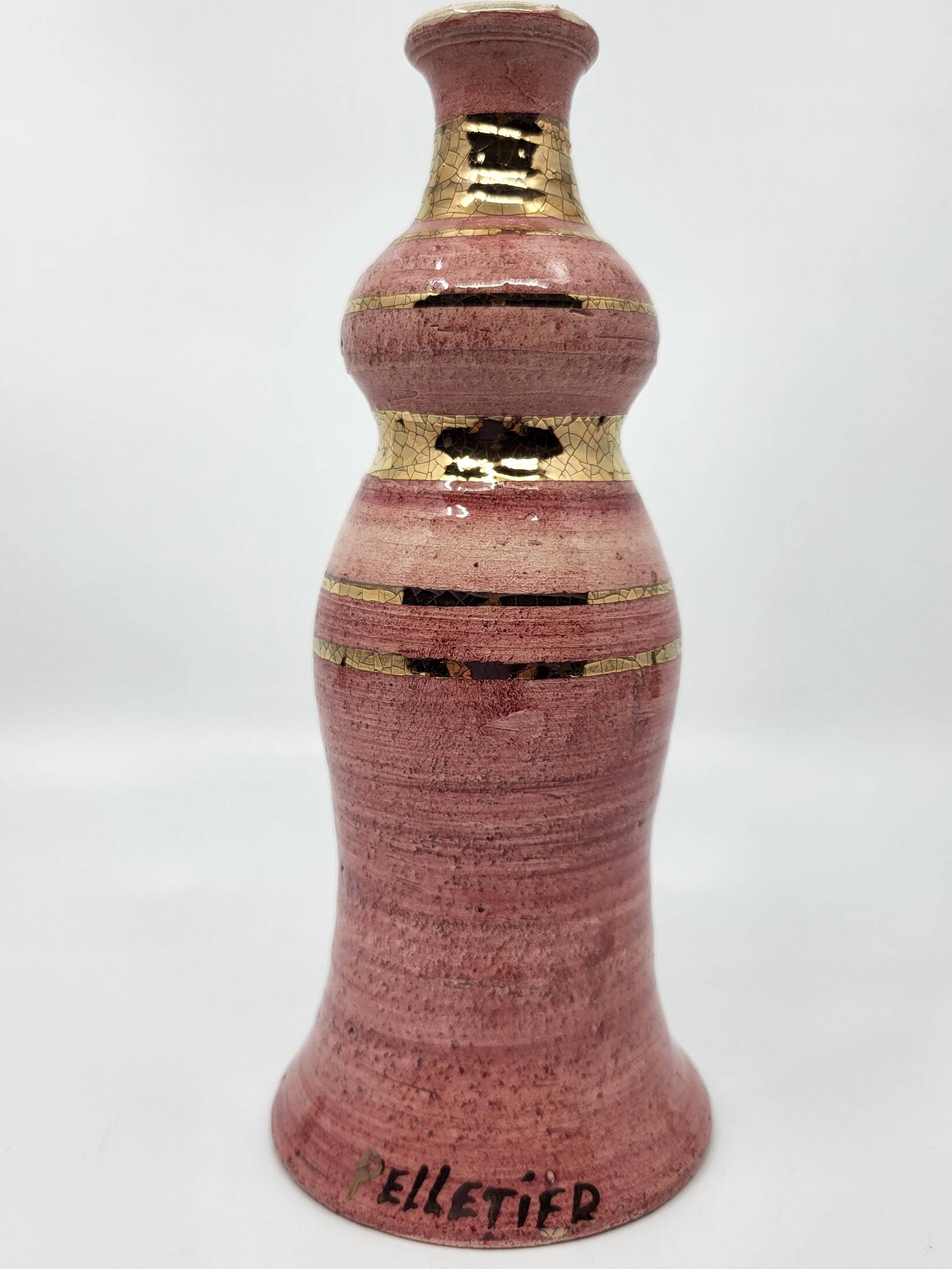 Georges Pelletier soliflore vase in fine gold rose ceramic, France.