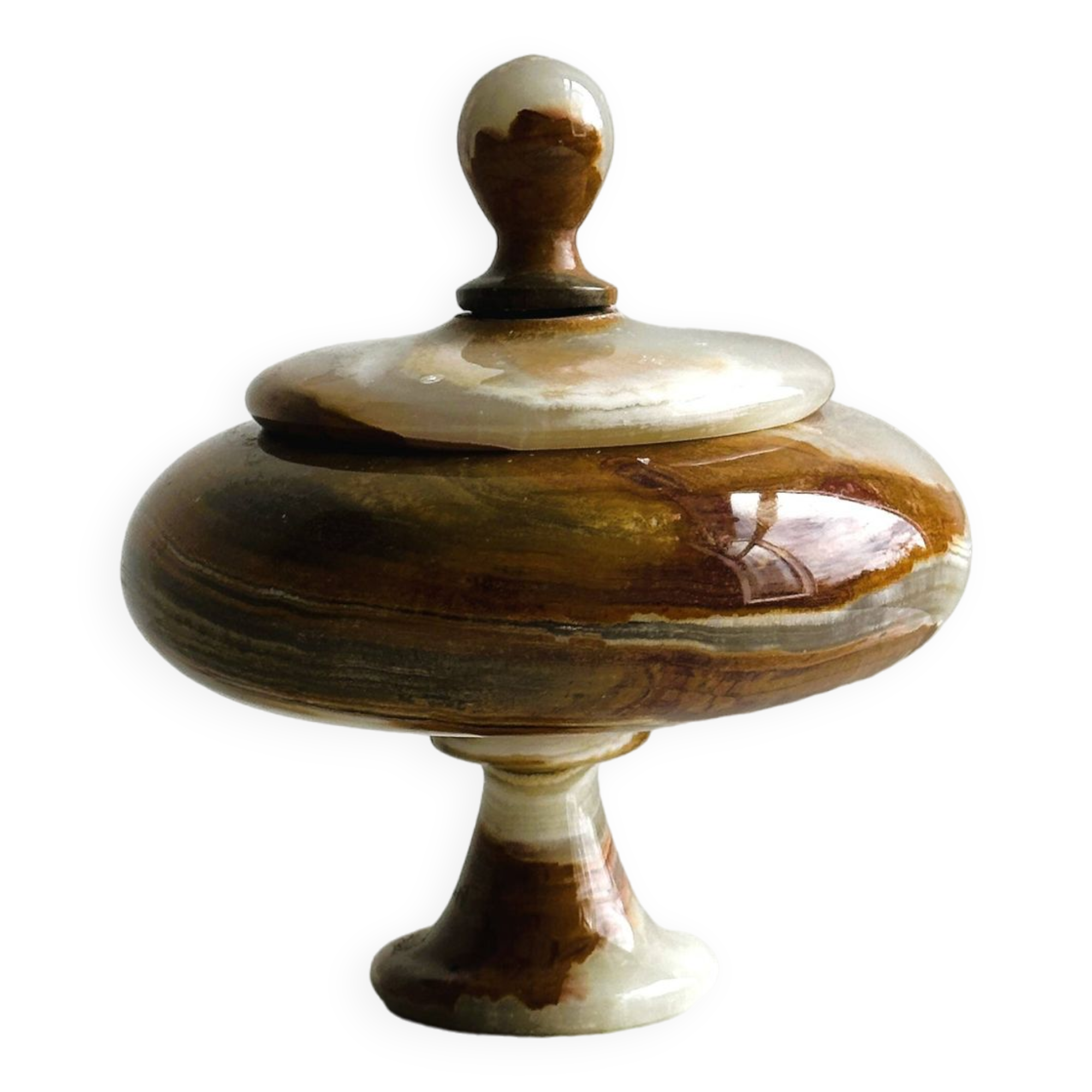 Marbled onyx box with lid - empty pocket bowl on marble base.