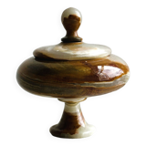 Marbled onyx box with lid - empty pocket bowl on marble base.