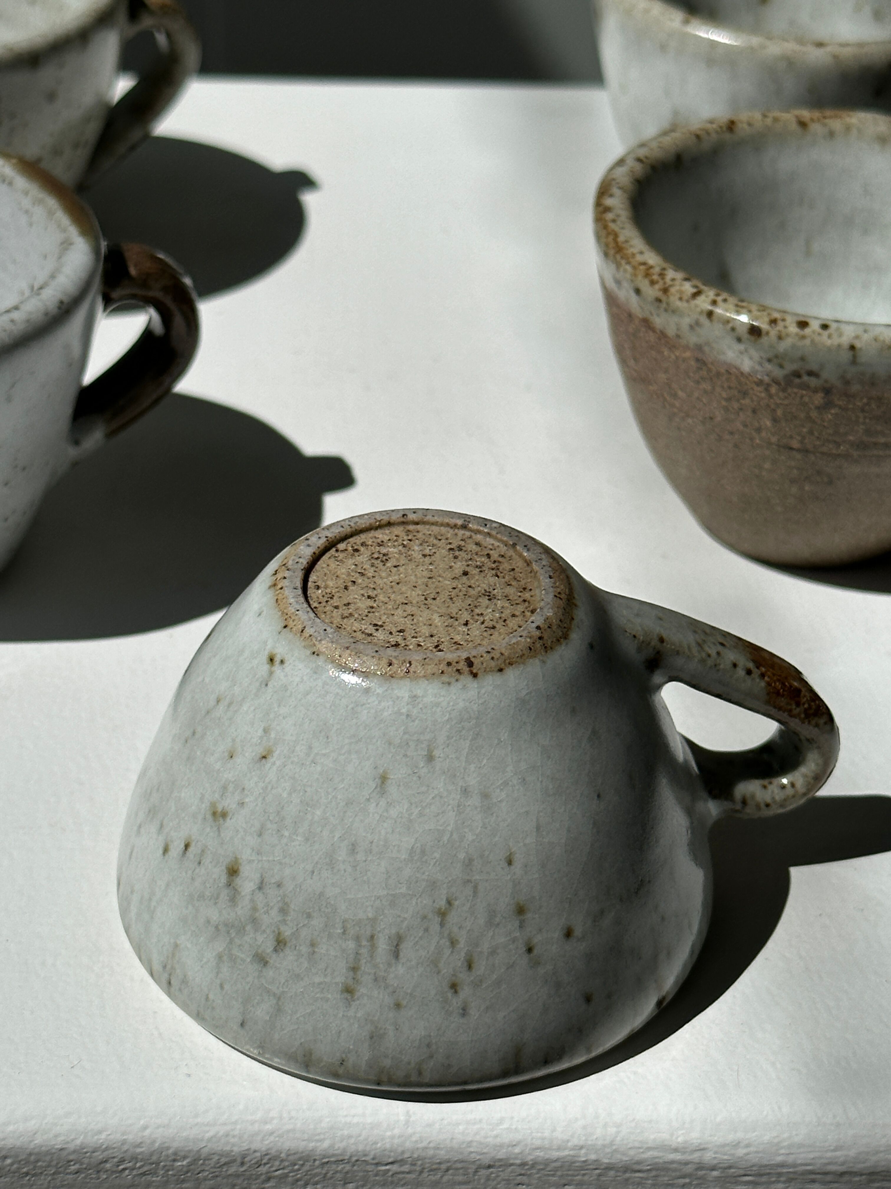 Set of 5 Indonesian ceramic handle coffee cups