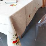 Vintage tablecloth set and 10 fine embroidered linen napkins, 270x165.