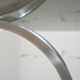 Living room table "Space Age" polished steel, circular slab smoked glass. France, circa 1970.