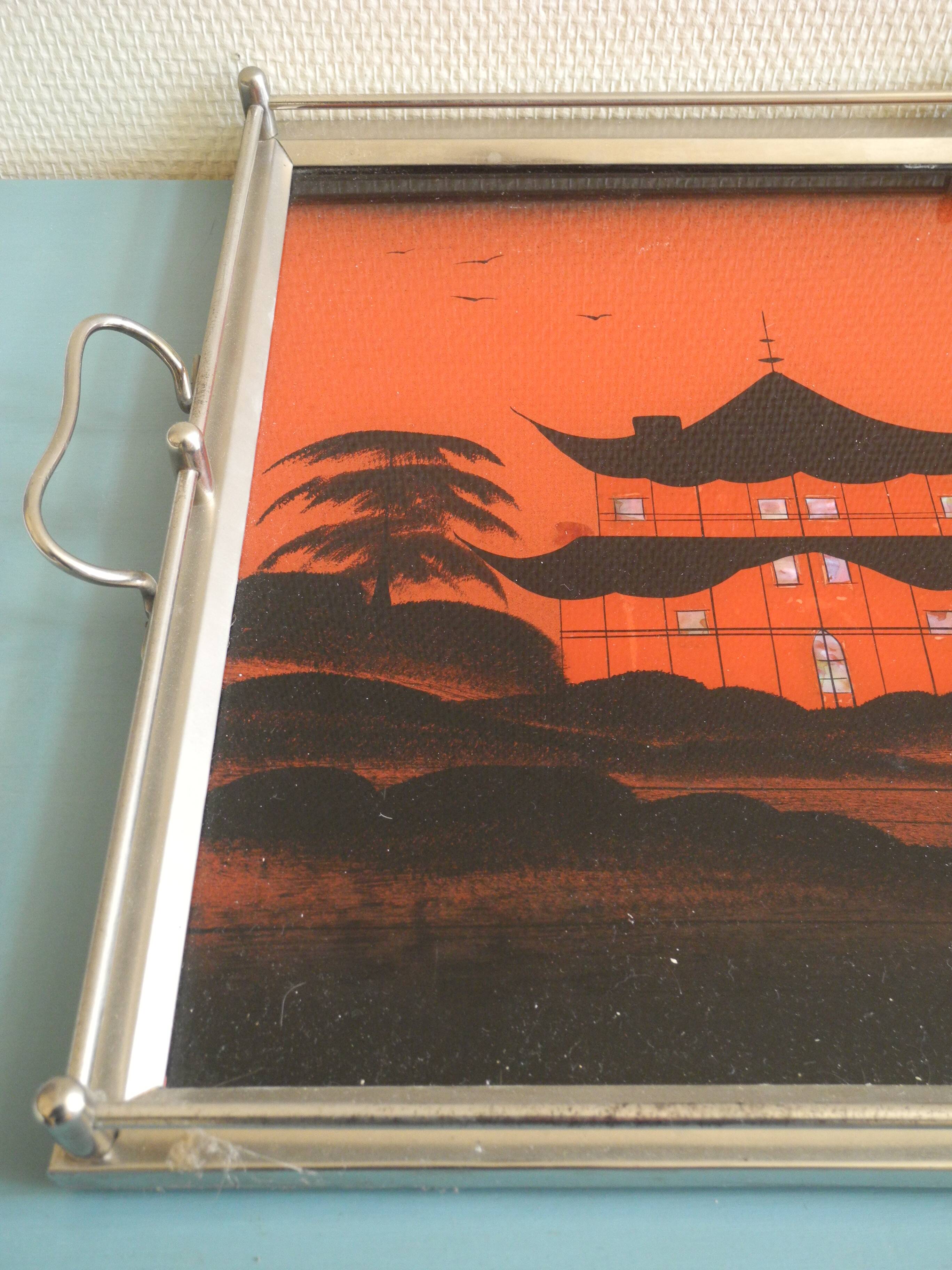 Art Deco style Asian plateau antique pagoda tray Japonais decor