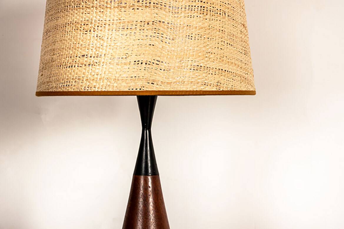 Danish keel-shaped table lamp in teak and ebony by Fog & Morup.