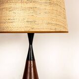 Danish keel-shaped table lamp in teak and ebony by Fog & Morup.