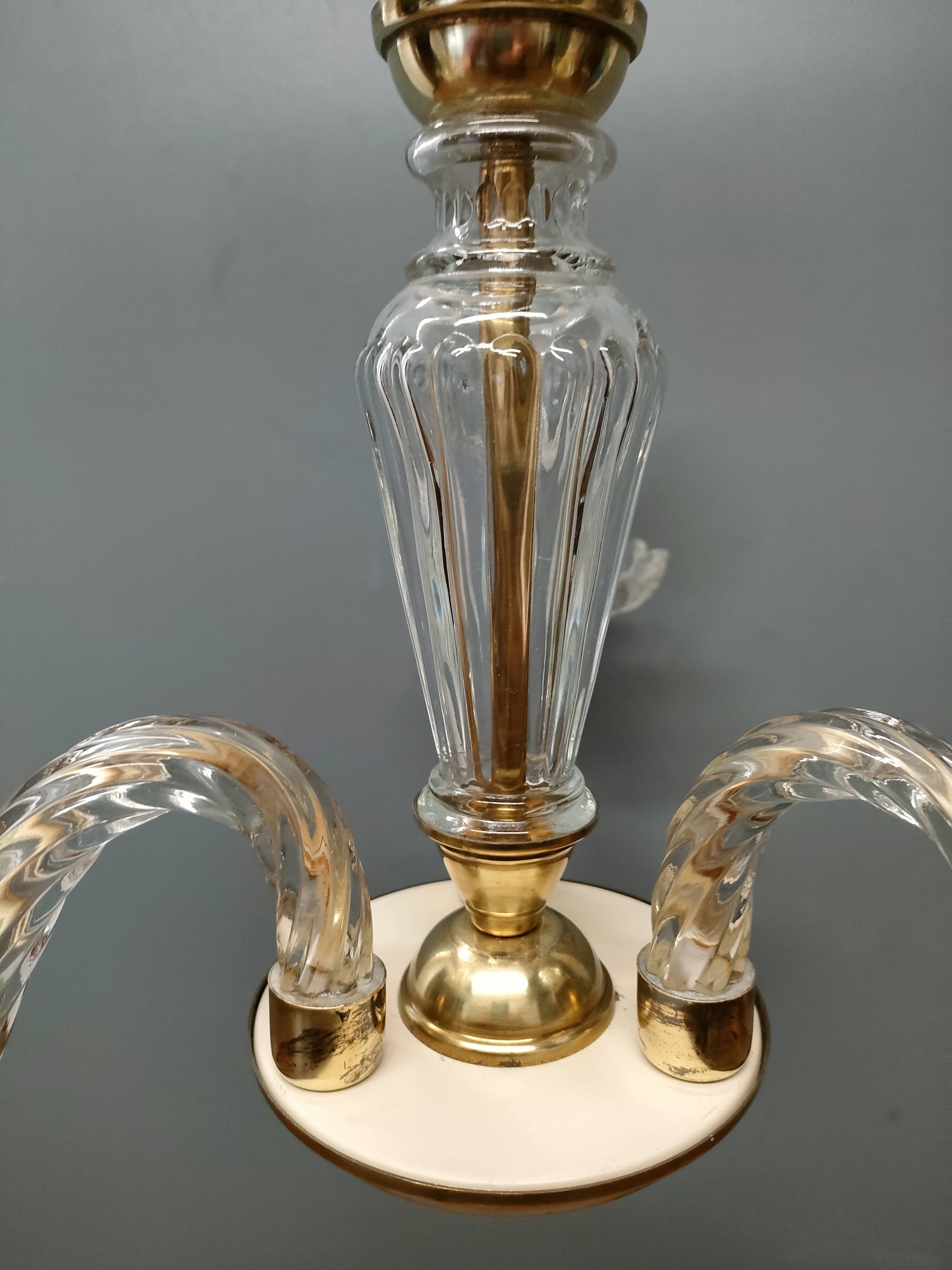Small Venetian chandelier, three-burner twisted blown glass 1950s - Brass, Glass