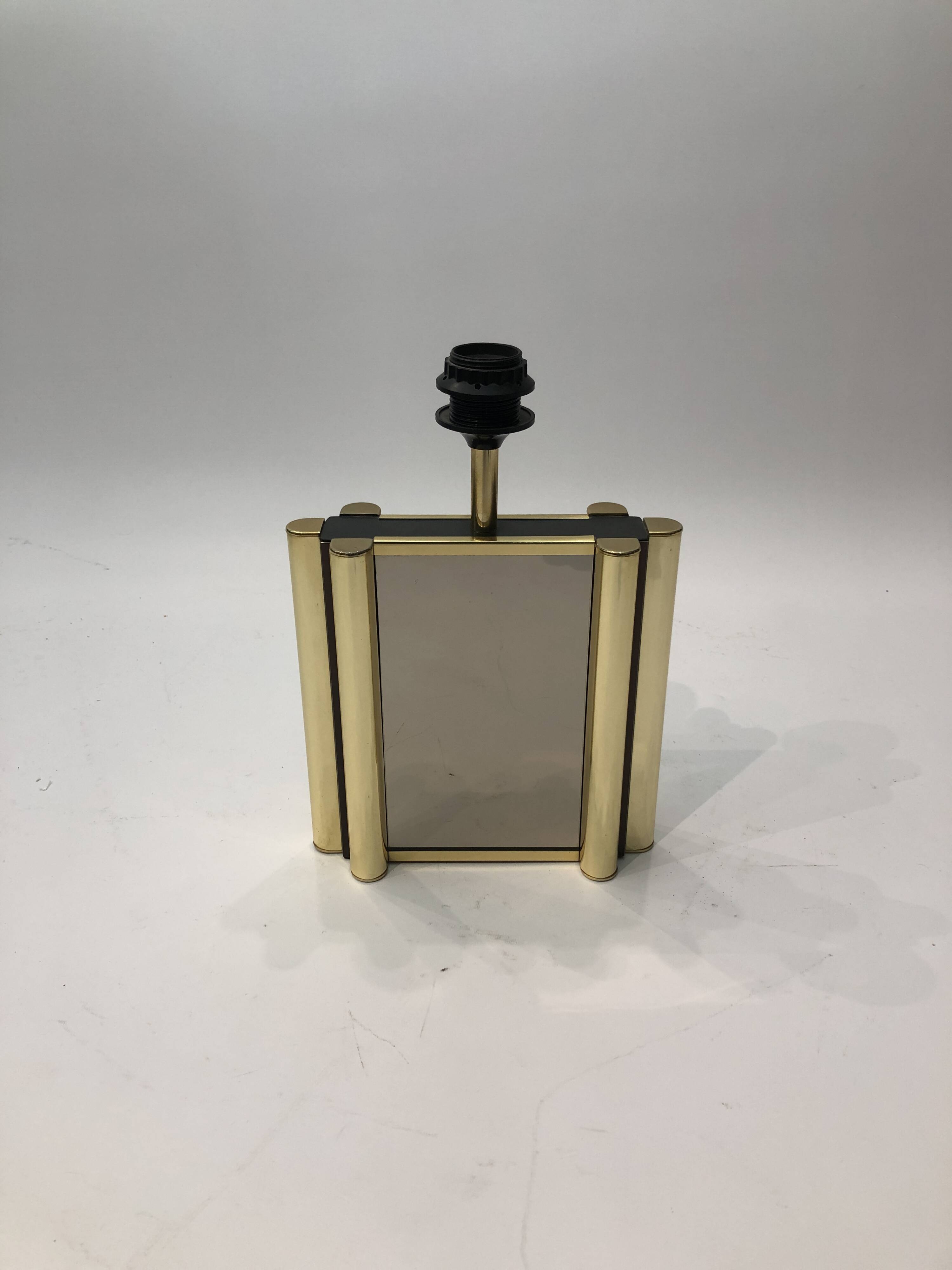 Lampe de table miroir en laiton années 1970 Vintage Hollywood Regency