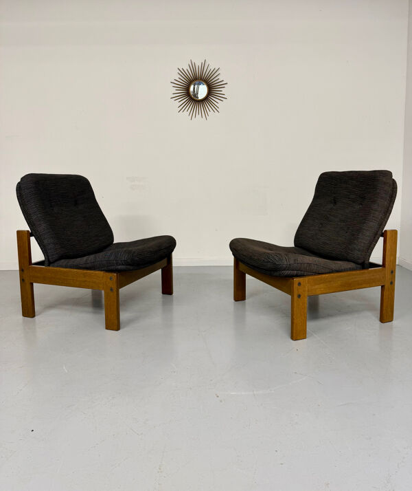Lot 2 fauteuils bois tissus réglable design scandinave an70 vintage