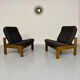 Lot of 2 adjustable wooden fabric chairs, Scandinavian design, vintage 1970s.