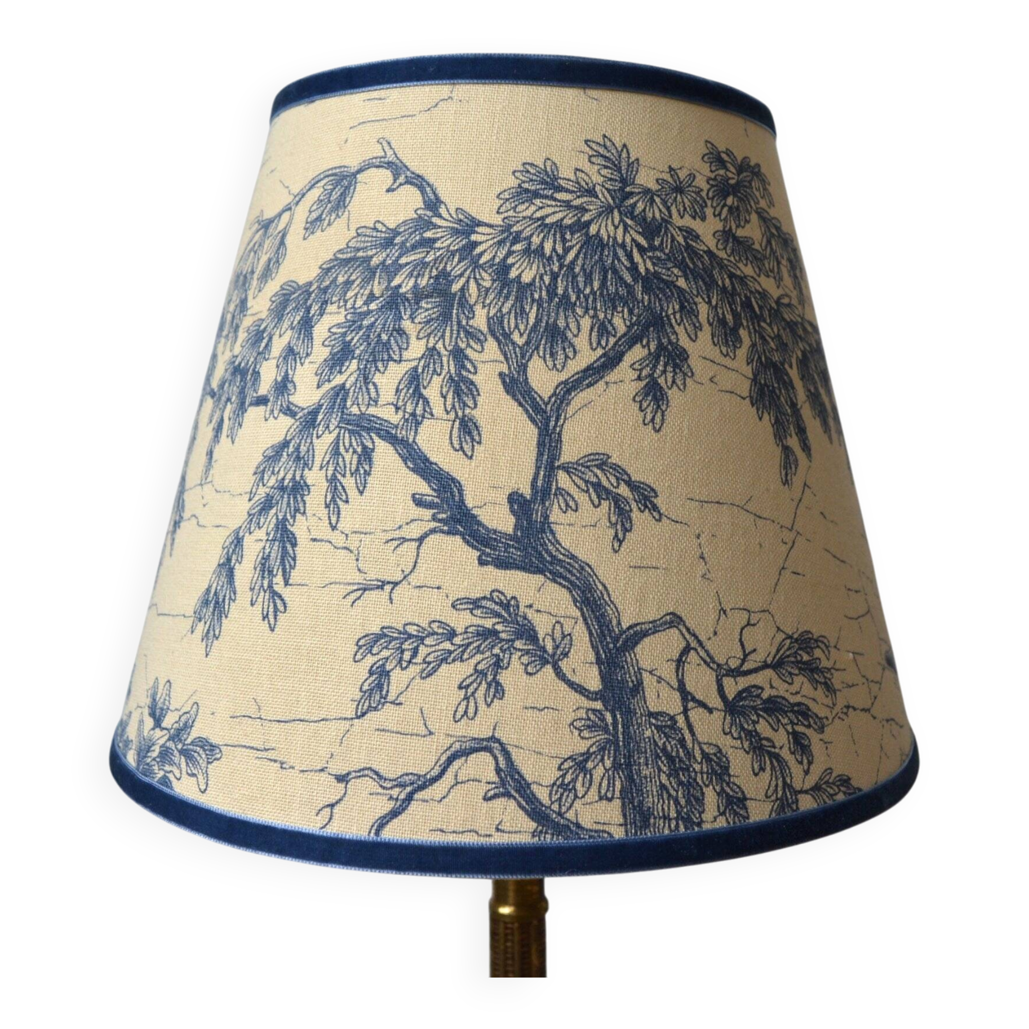 Jouy fabric lampshade, blue, tree pattern, leaves
