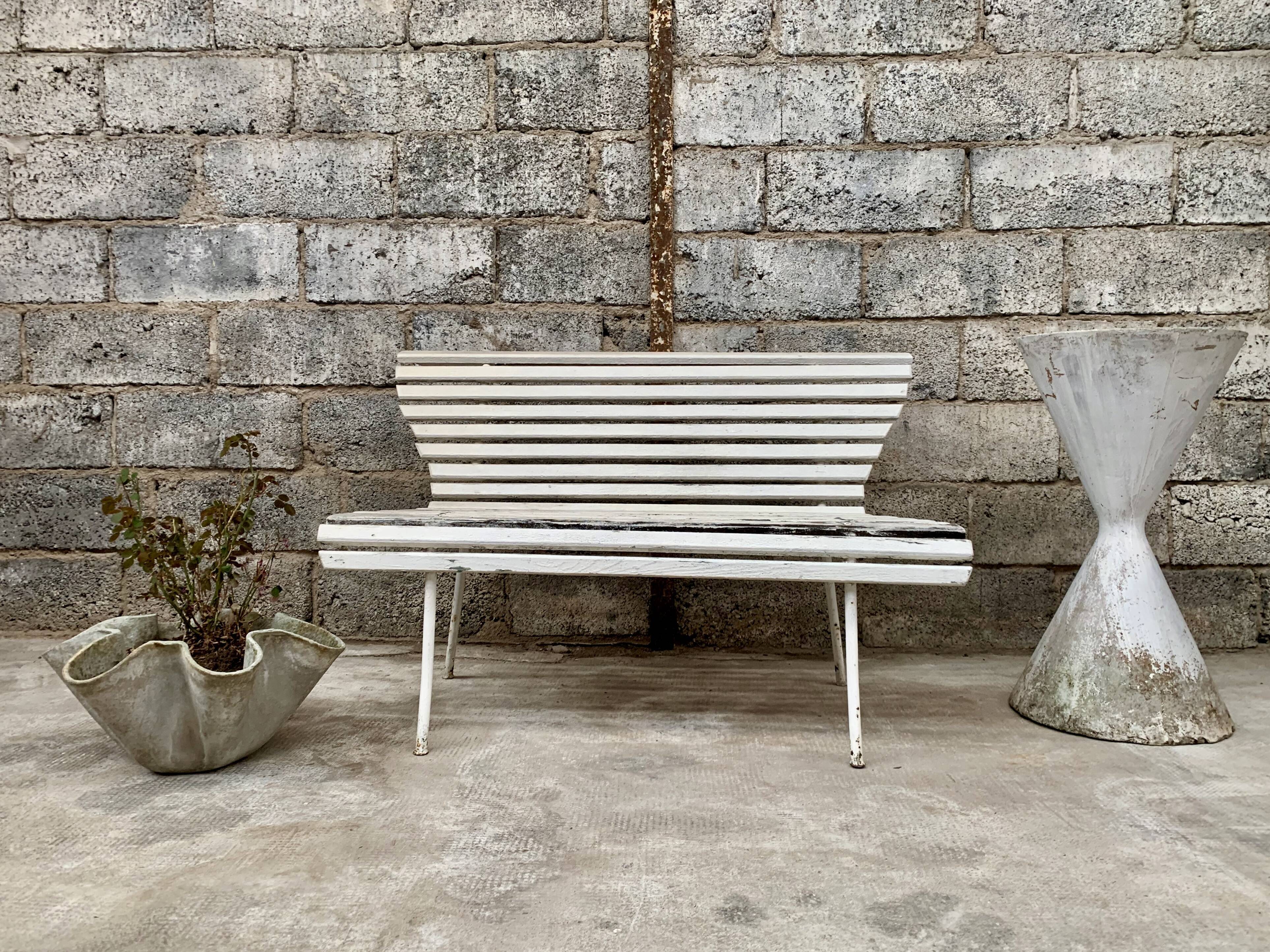 Old vintage garden bench with 2 wooden place, 1950s