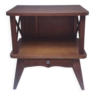 table chevet bois croisillons pieds compas vintage